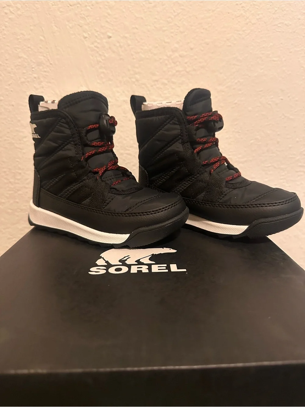 Sorel Kids Black Boots with Red Accent Laces